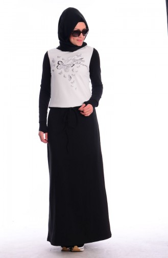 Minahill Hijab Sweatpants Dress 40212-01 Eccru-Black 40217-01