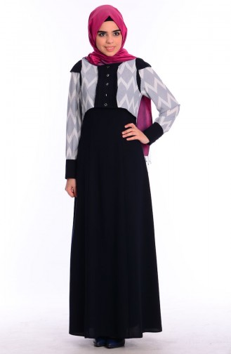 Dunkelblau Hijab Kleider 0452-01