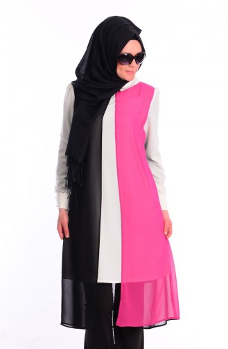 Modahanne Tesettür Tunik 0963-07 Siyah Fuşya