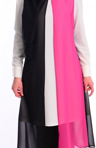 Modahanne Tesettür Tunik 0963-07 Siyah Fuşya