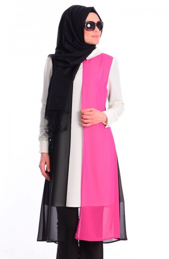 Modahanne Tesettür Tunik 0963-07 Siyah Fuşya