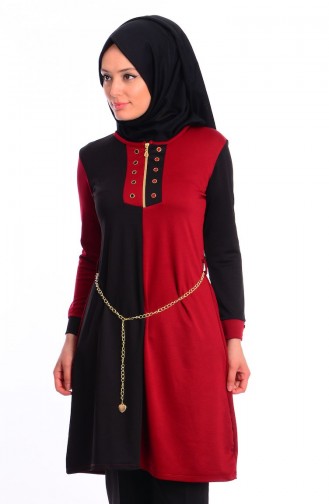 Tesettür Tunik 49009-08 Siyah Bordo