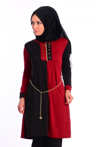 Tesettür Tunik 49009-08 Siyah Bordo