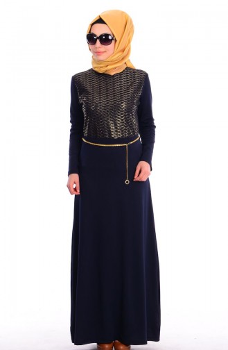 Dunkelblau Hijab Kleider 041208-02