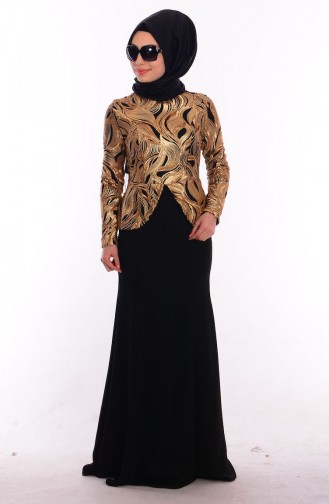 Gold Hijab Evening Dress 8003-01