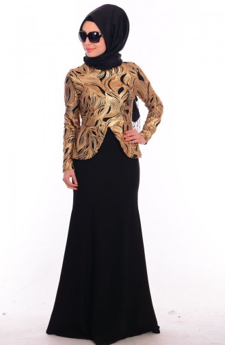 Gold Hijab Evening Dress 8003-01