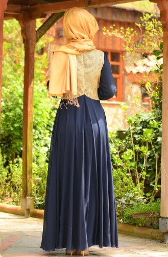 Navy Blue İslamitische Avondjurk 1349-03