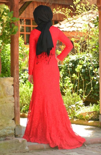 Red Hijab Evening Dress 2132-01