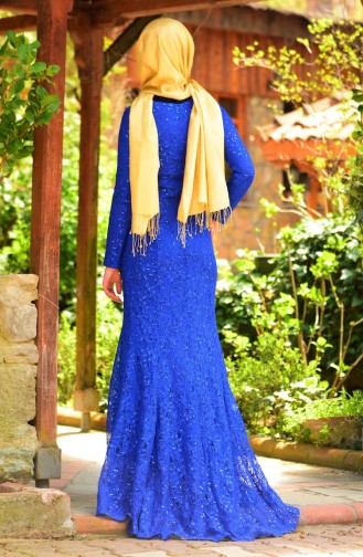 Saks-Blau Hijab-Abendkleider 2132-02
