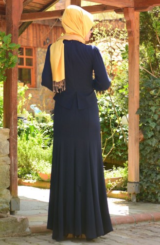 Robe de Soirée Islamique 3111-01 Bleu Marine 3111-01