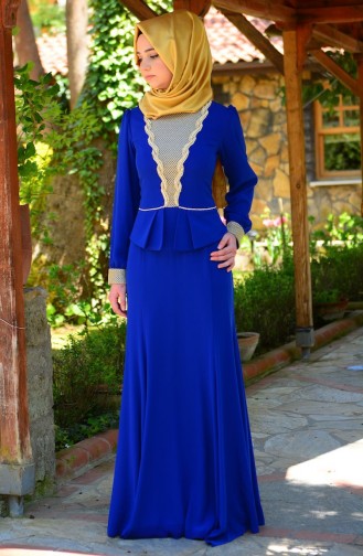 Robe de Soirée Islamique 3111-04 Bleu Roi 3111-04