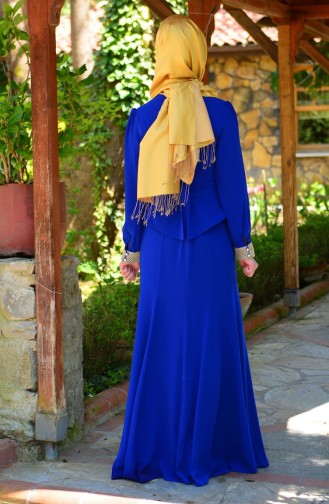 Robe de Soirée Islamique 3111-04 Bleu Roi 3111-04