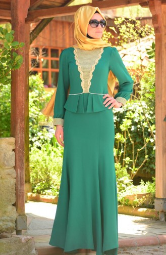 Robe de Soirée Islamique 3111-06 Vert 3111-06