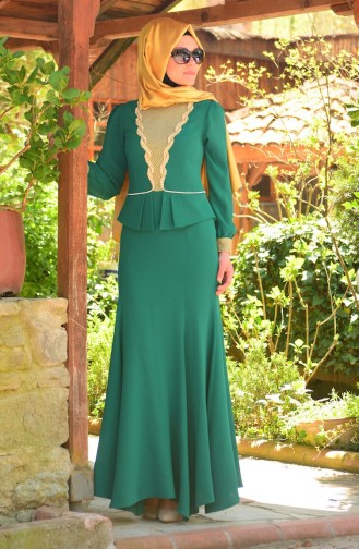 Green Hijab Evening Dress 3111-06