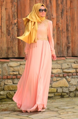 Salmon İslamitische Avondjurk 3124-01