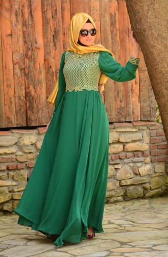 Robe de Soirée Islamique 3124-02 vert 3124-01