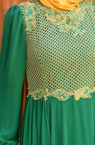 Green Hijab Evening Dress 3124-01