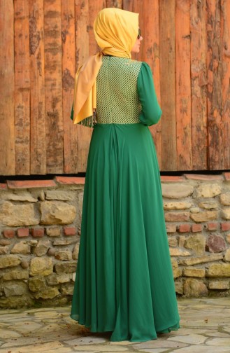 Robe de Soirée Islamique 3124-02 vert 3124-01