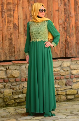 Green Hijab Evening Dress 3124-01