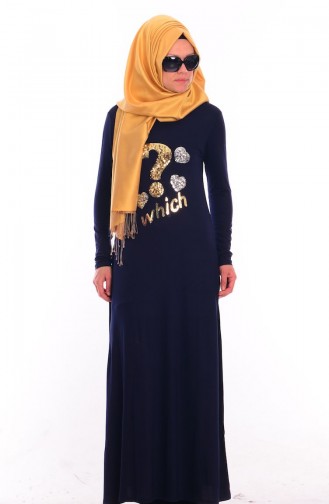Navy Blue İslamitische Jurk 3888-01