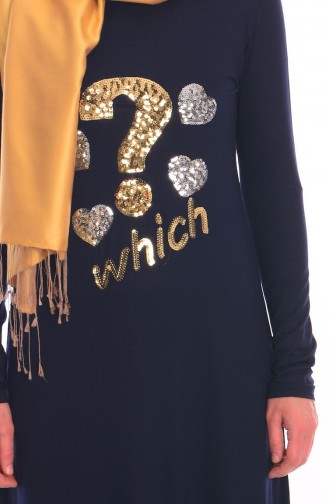 Navy Blue İslamitische Jurk 3888-01
