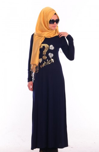 Navy Blue İslamitische Jurk 3888-01