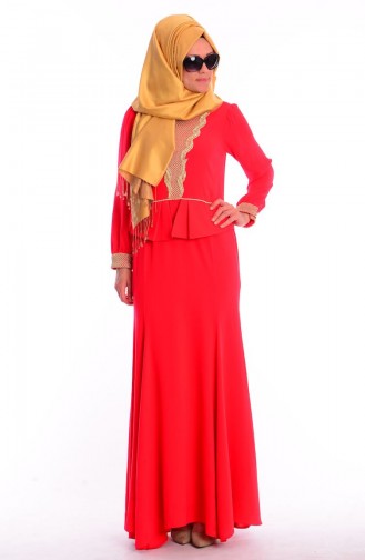 Robe de Soirée Islamique 3111-07 Rouge 3111-07