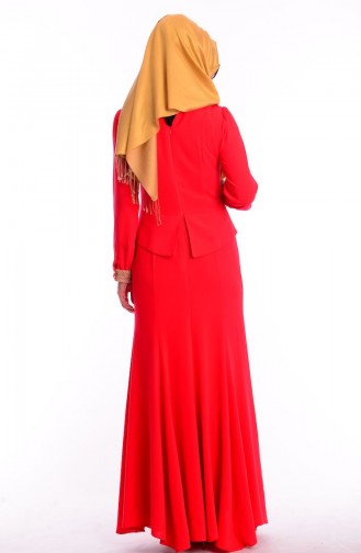 Red Hijab Evening Dress 3111-07