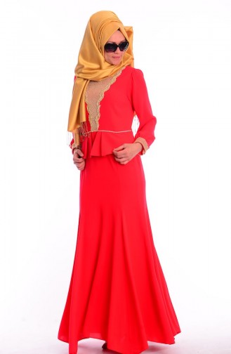 Robe de Soirée Islamique 3111-07 Rouge 3111-07