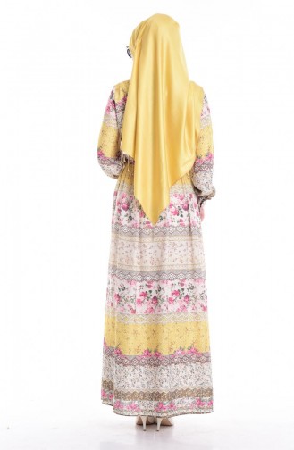 Desenli Krep Elbise 0052-03 Sarı