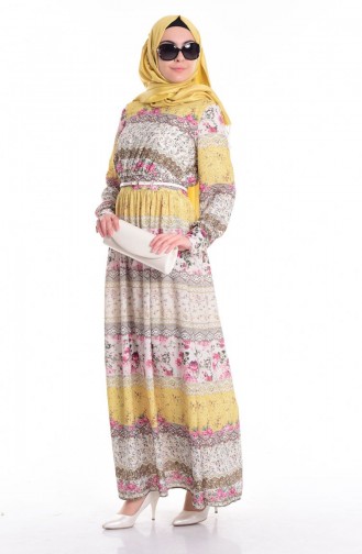 Gelb Hijab Kleider 0052-03