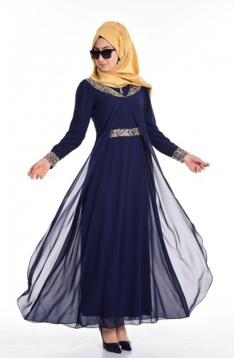 Dunkelblau Hijab-Abendkleider 4039-04