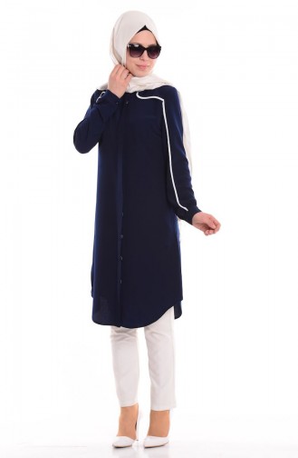 Uzun Krep Tunik 0814-04 Lacivert