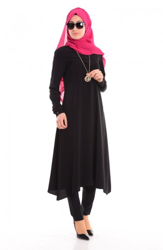 Uzun Krep Tunik 4019-03 Siyah