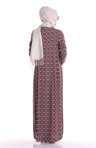 Desenli Elbise 0327-04 Pudra Kırmızı