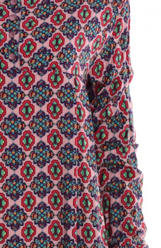 Desenli Elbise 0327-04 Pudra Kırmızı