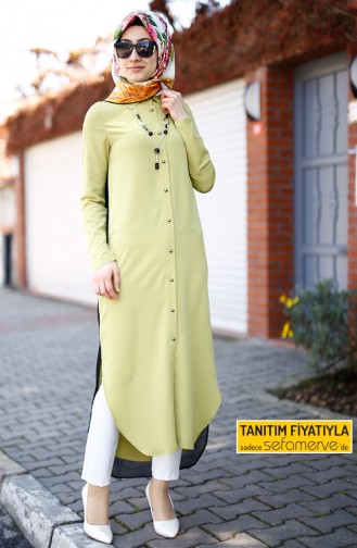 Uzun Krep Tunik 35532-02 Yağ Yeşil