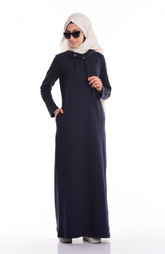 Navy Blue Hijab Dress 1058-03