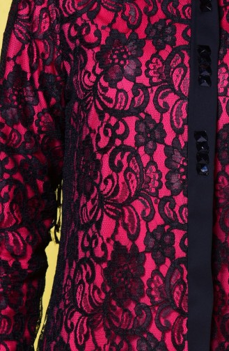 Geschnürtes Abaya 35598-06 Schwarz Fuchsia 35598-06