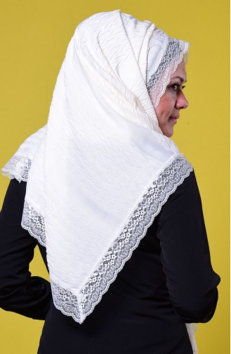 Poliviskon Dantelli Şal 7018-15 Beyaz