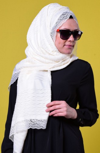 Poliviskon Dantelli Şal 7018-15 Beyaz