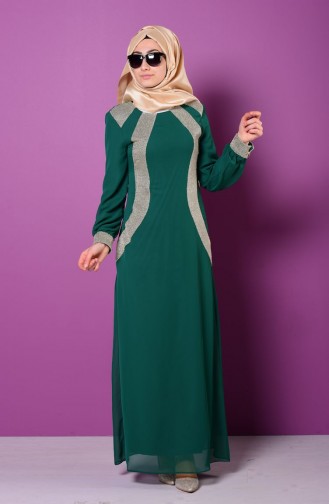 Green Hijab Evening Dress 2481-02