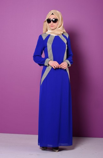 Saxe Hijab Evening Dress 2481-03