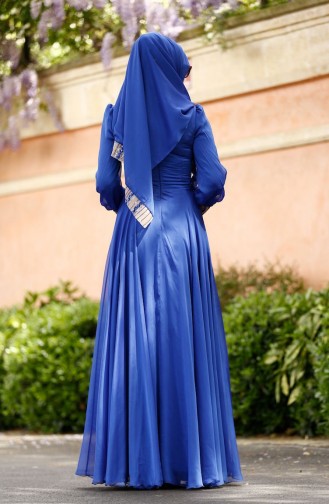 Robe de Soirée Bordée de Paillette 0048-01 Bleu Roi 0048-01