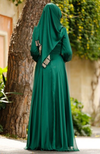 فستان سهرة مُطرز بالخرز لون أخضر 0048-03