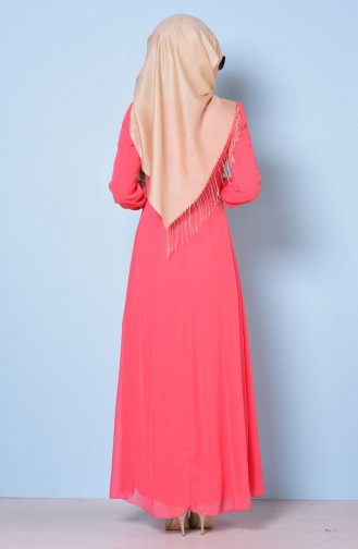 Coral Hijab Evening Dress 52419-12