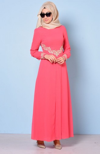Coral Hijab Evening Dress 52419-12