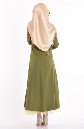 Khaki Hijab Evening Dress 0174-04