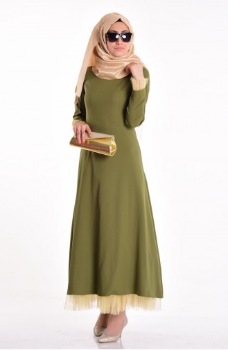 Khaki Hijab Evening Dress 0174-04