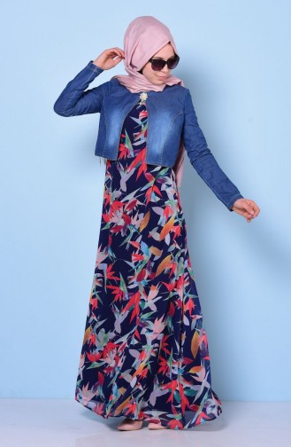 Navy Blue Hijab Dress 55864-02